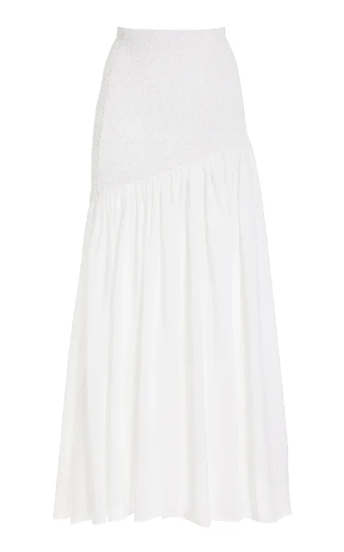 Maxwell Shirred Skirt in Ivory Linen Silk Gauze