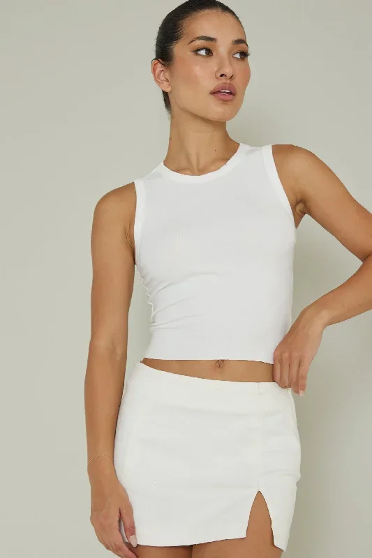 Mayra Crew Neck Crop Top White