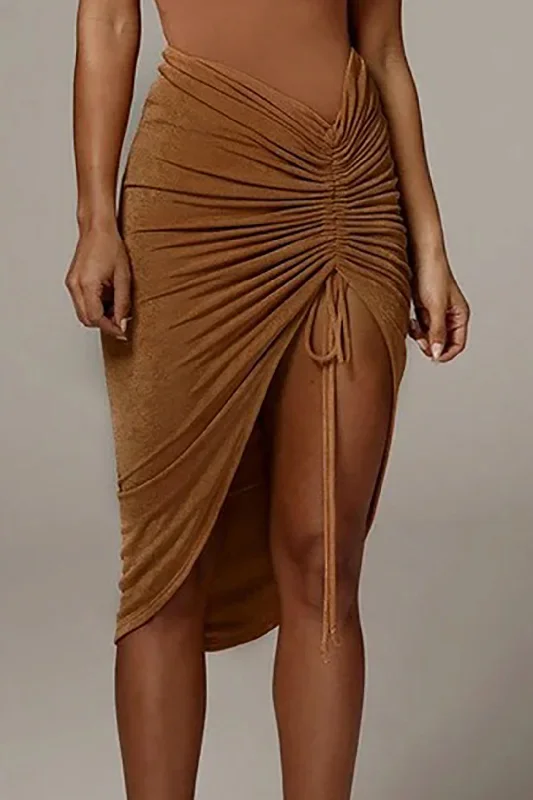 Drawstring Asymmetrical Midi Skirt