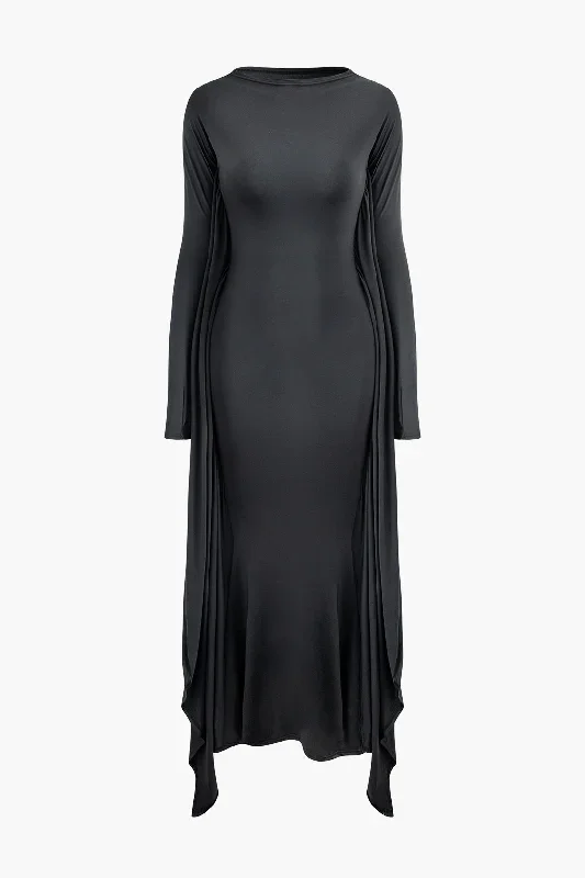 Solid Batwing Sleeve Maxi Dress