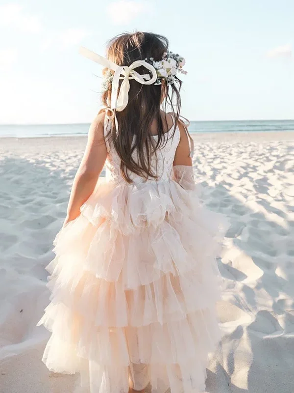 Multi-Layered Tulle Princess Flower Girl Dress with Spaghetti Straps