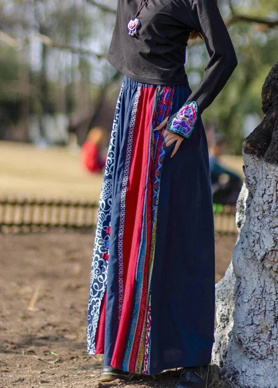 navy-blue-print-a-line-skirt-summer