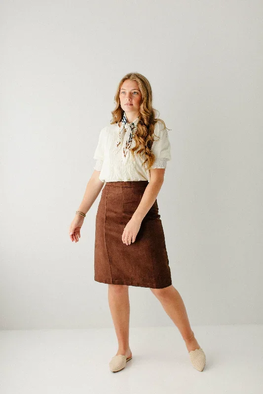 'Oakley' Suede Knee Length Skirt in Deep Brown FINAL SALE