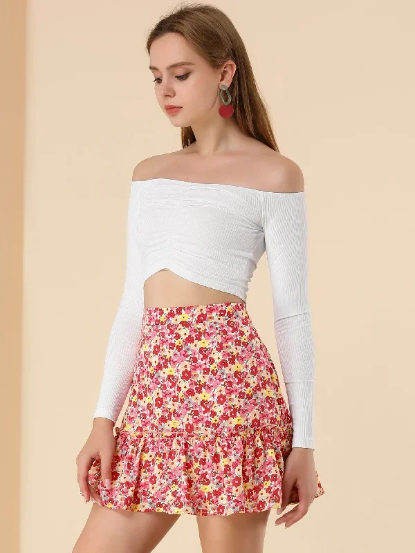 Floral A Line Ruffle Summer Mini Skirt