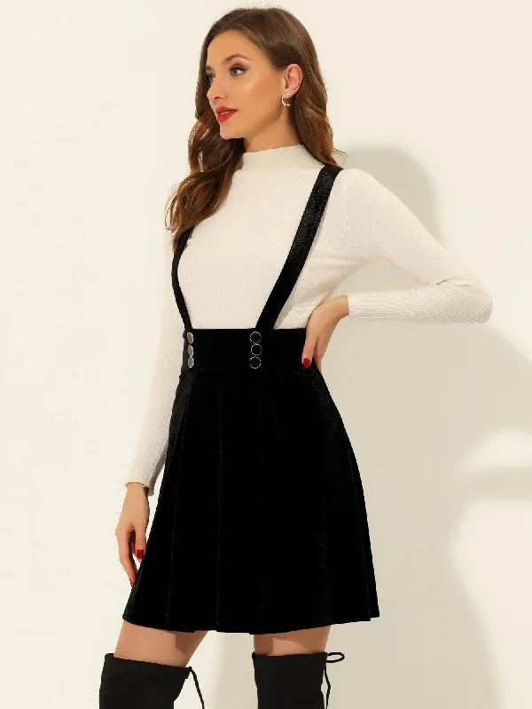 Suspender Velvet High Waist A-Line Overall Skirt