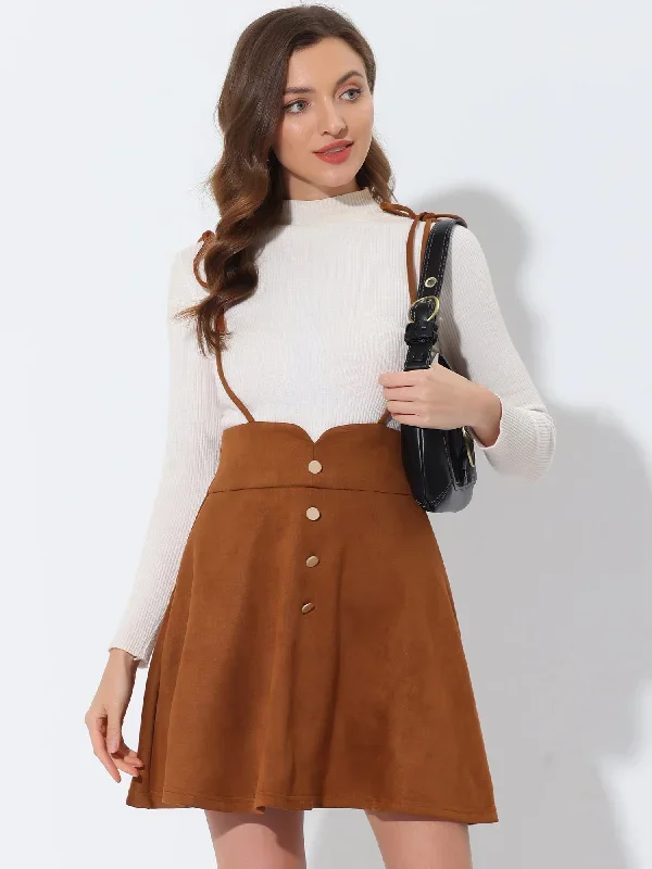 Faux Suede Tie Shoulder Pinafore Overalls Suspender Skirt