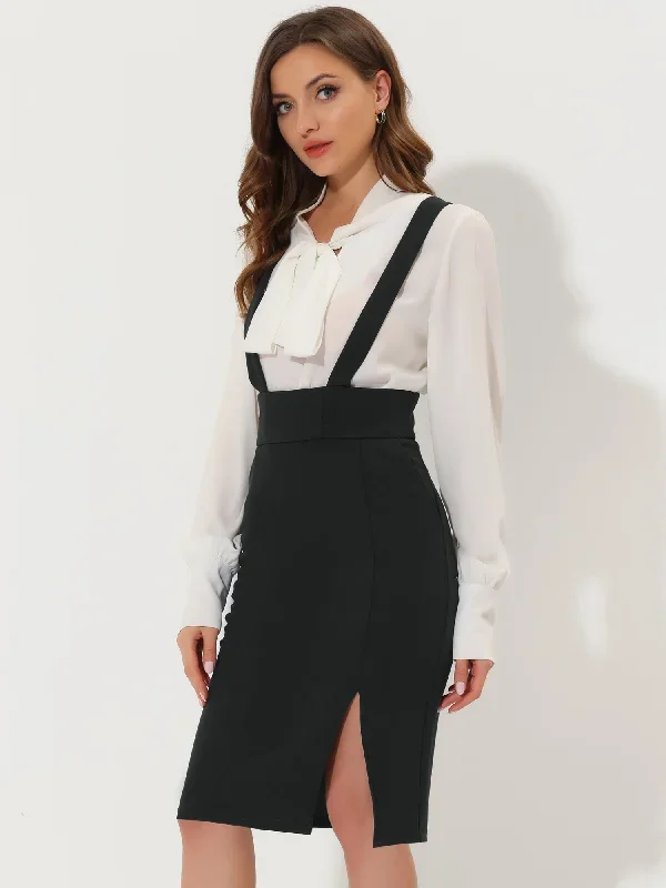 Pencil High Waist Split Adjustable Strap Suspender Skirt