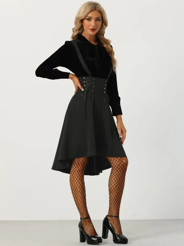 Gothic Brace Irregular Hem Midi Lace Up Suspender Skirt