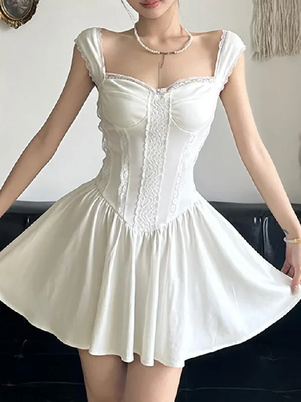 Plain Lace Trim Mini A-Line Corset Dress