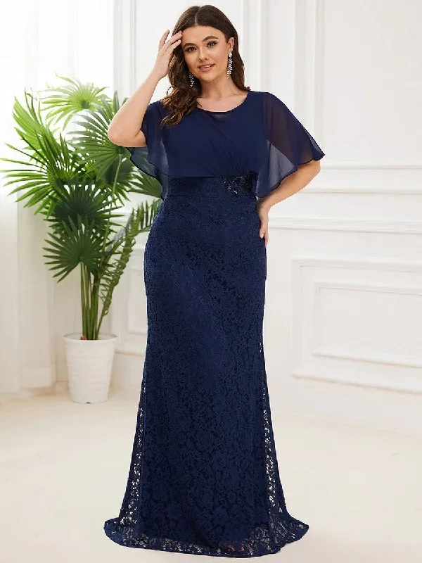 Plus Size Lace Fishtail Chiffon Coverup Mother of the Bride Dress