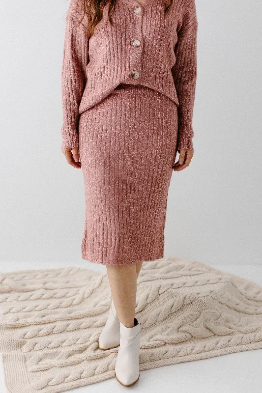 'Rhomi' Marled Yarn Sweater Skirt in Soft Pink FINAL SALE