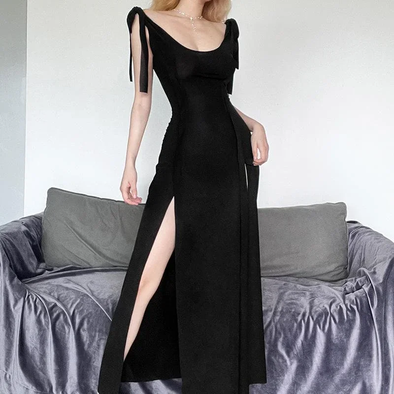 self-tie-solid-u-neck-slit-backless-sleeveless-maxi-dress