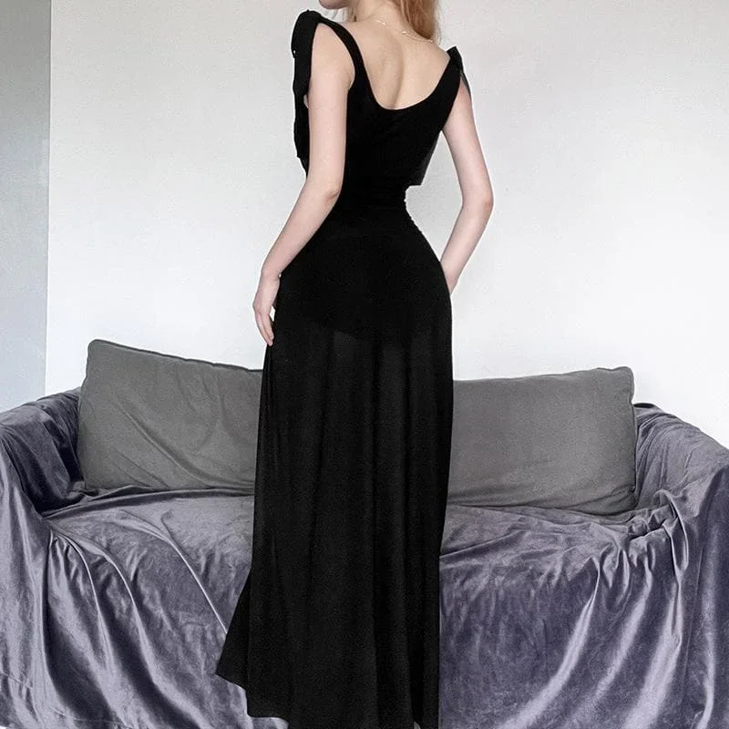 self-tie-solid-u-neck-slit-backless-sleeveless-maxi-dress