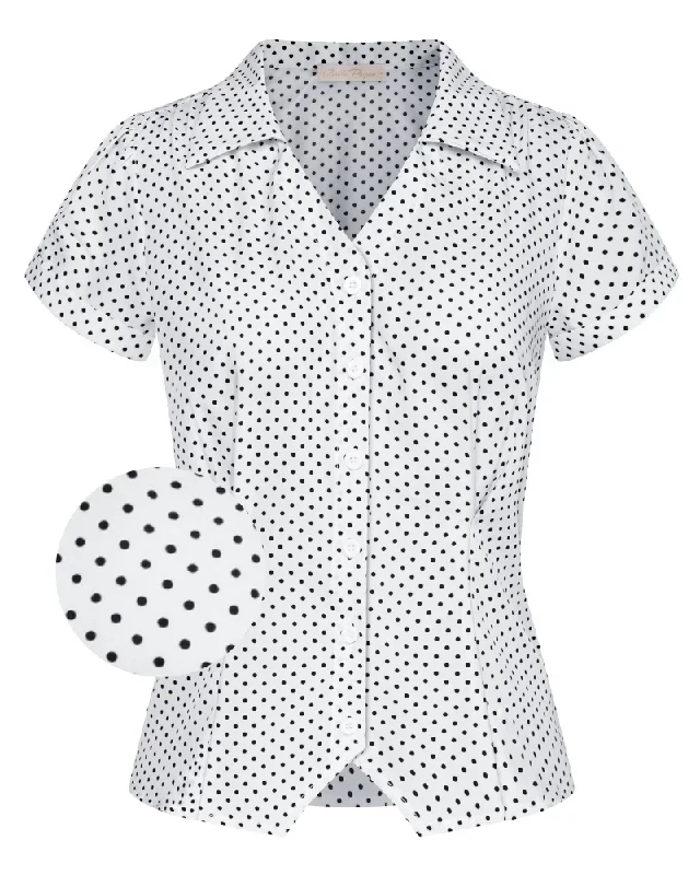 Short Sleeve Button Down Polka Dot Patterns Shirts Vintage Shirts Business Blouse Tops