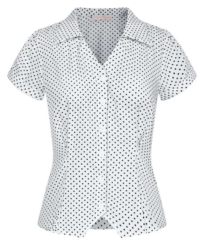 short-sleeve-button-down-polka-dot-patterns-shirts-vintage-shirts-business-blouse-tops