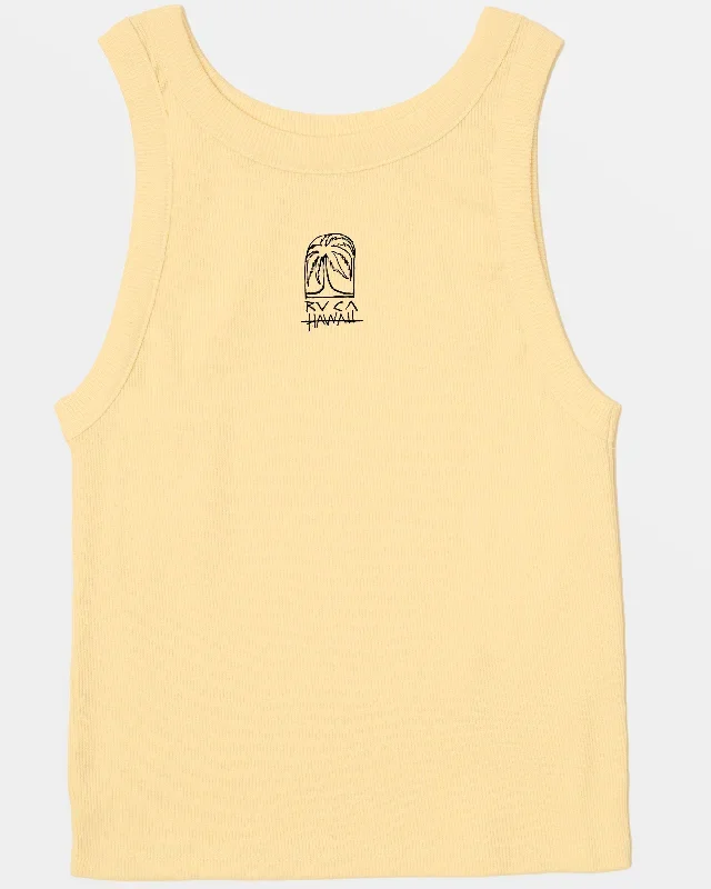 Sketch Palm Cropped Tank Top - Sahara Sun