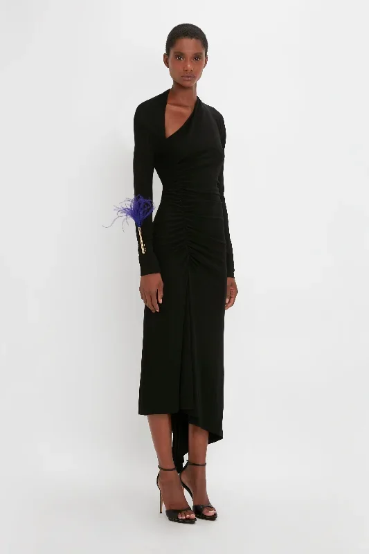 slash-neck-ruched-midi-dress-in-black