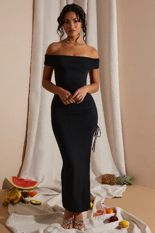 solange-off-the-shoulder-side-ruching-high-slit-maxi-dress-black