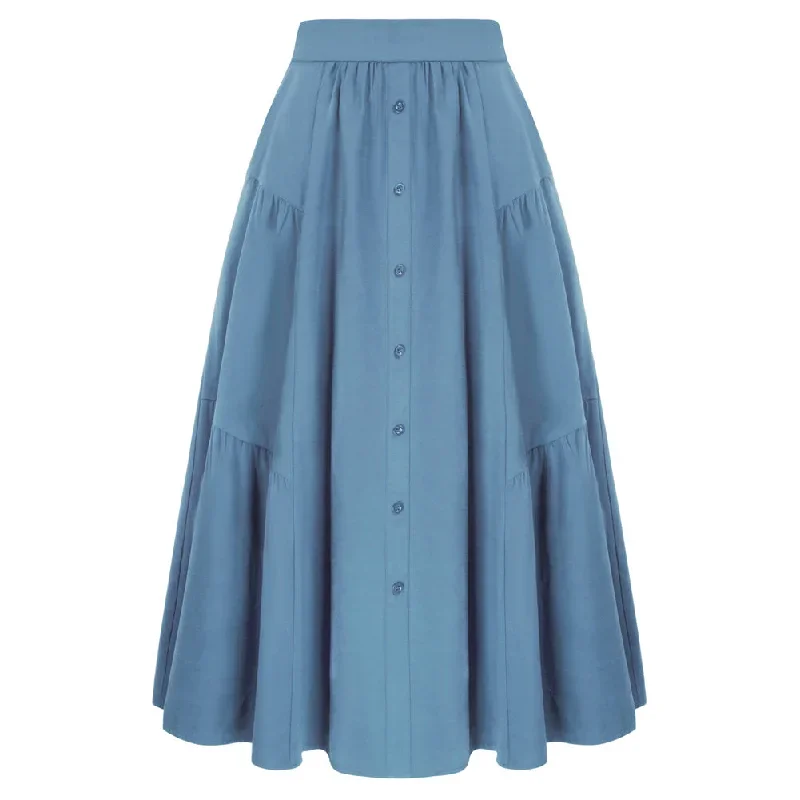 solid-color-tiered-swing-skirt-high-waist-button-decorated-a-line-skirt