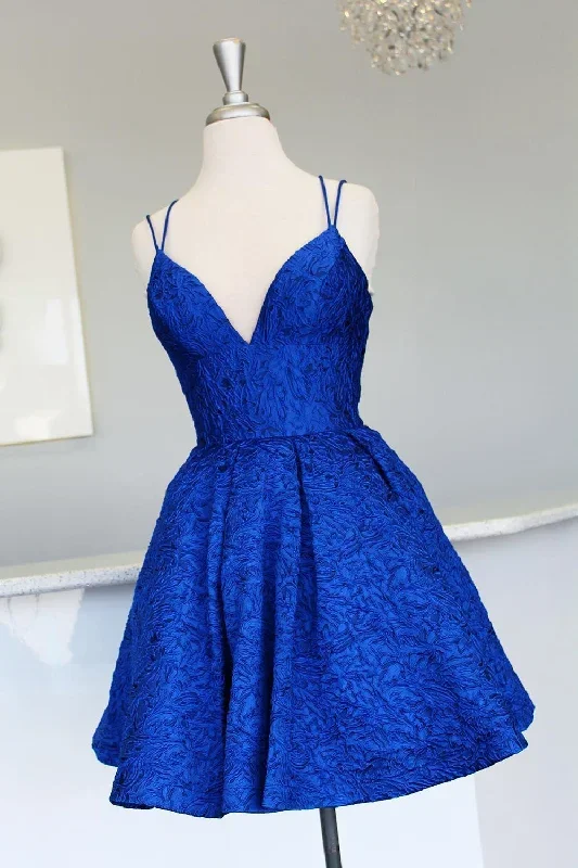 Straps Royal Blue A-Line Short Party Dress