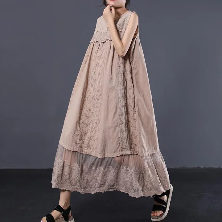 Style sleeveless cotton clothes For Women Wardrobes beige patchwork long Dress summer