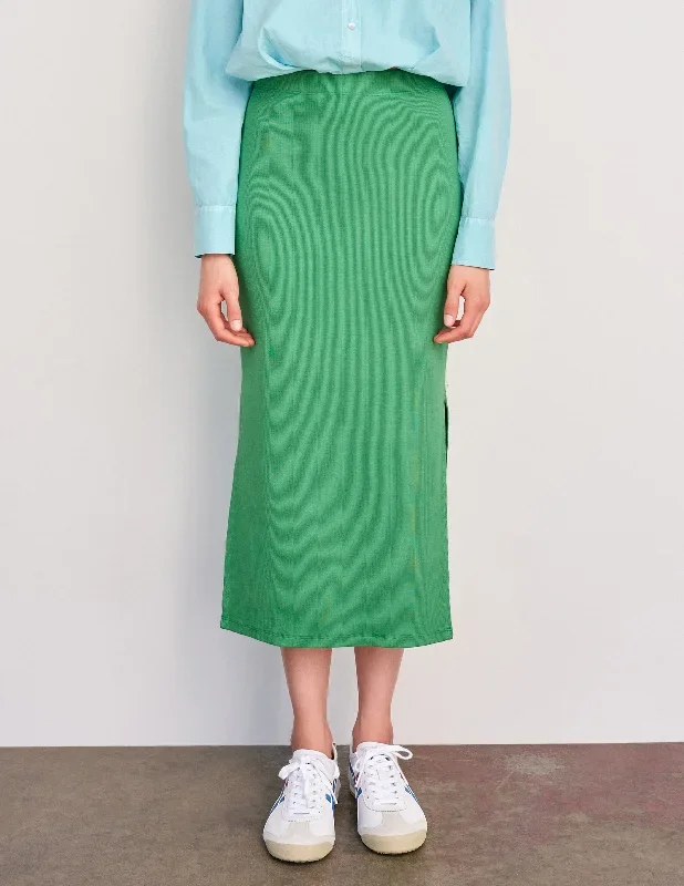 Sundry Long Skirt with Side Slits in Herb Green