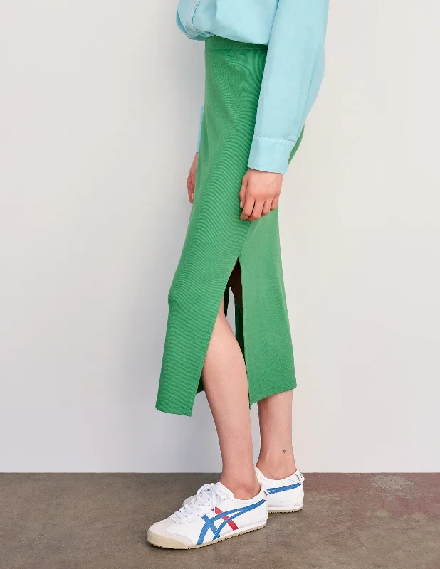 sundry-long-skirt-with-side-slits-in-herb-green