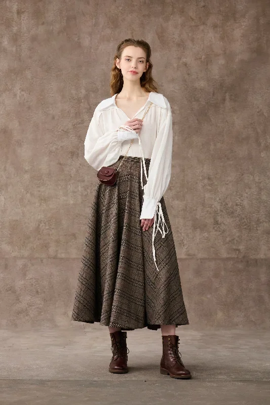 tartan-wool-skirt-in-brown-maxi-wool-skirt-vintage-wool-skirt-high-waist-skirt-a-line-wool-skirt-with-pockets-linennaive