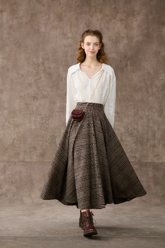 tartan-wool-skirt-in-brown-maxi-wool-skirt-vintage-wool-skirt-high-waist-skirt-a-line-wool-skirt-with-pockets-linennaive