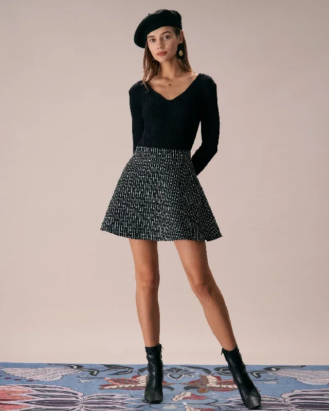 the-black-high-waisted-plaid-tweed-mini-skirt