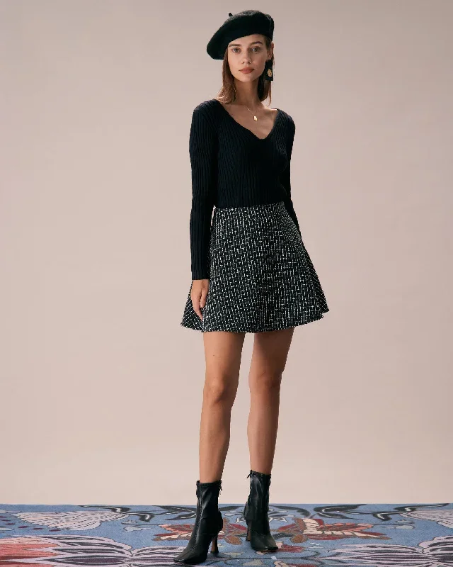 the-black-high-waisted-plaid-tweed-mini-skirt