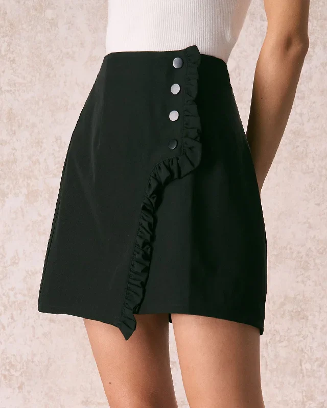 The Black High Waisted Ruffle Trim Mini Skirt