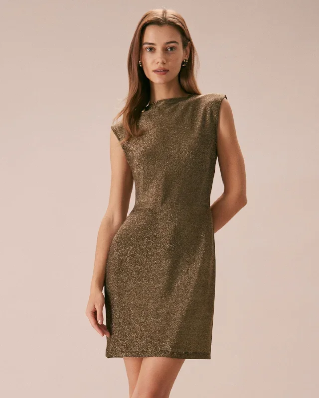 The Gold Mock Neck Lurex Mini Dress