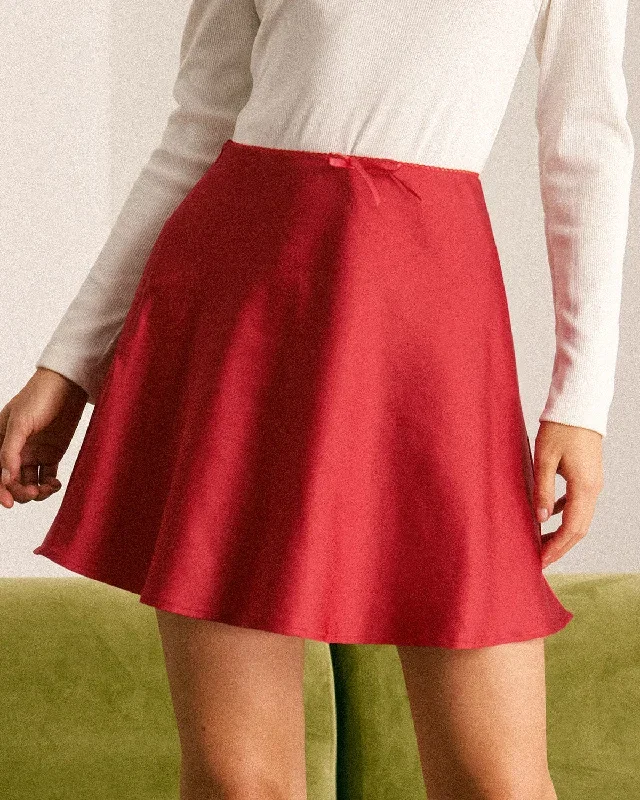 The Red High Waisted Bowknot Mini Skirt