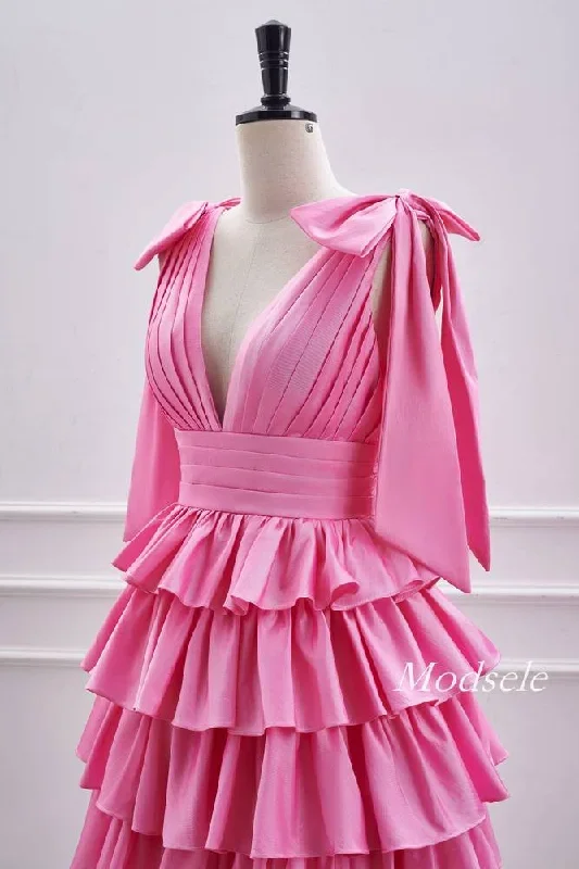 v-neck-pink-pleated-ruffle-homecoming-dress