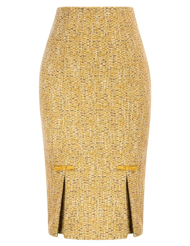 Seckill Offer⌛Vintage Back Slit Skirt High Waist Kickpleats Decorated Pencil Skirt