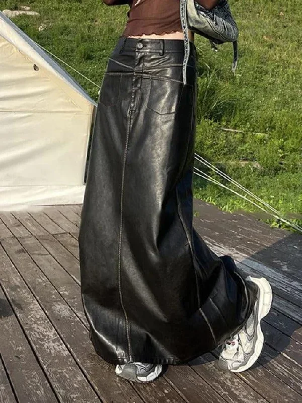 vintage-leather-multi-pocket-maxi-skirt