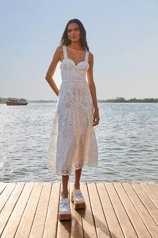 White Richelieu Sleeveless Midi Dress