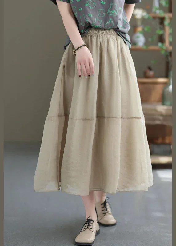 women-khaki-elastic-waist-patchwork-organza-skirts-spring