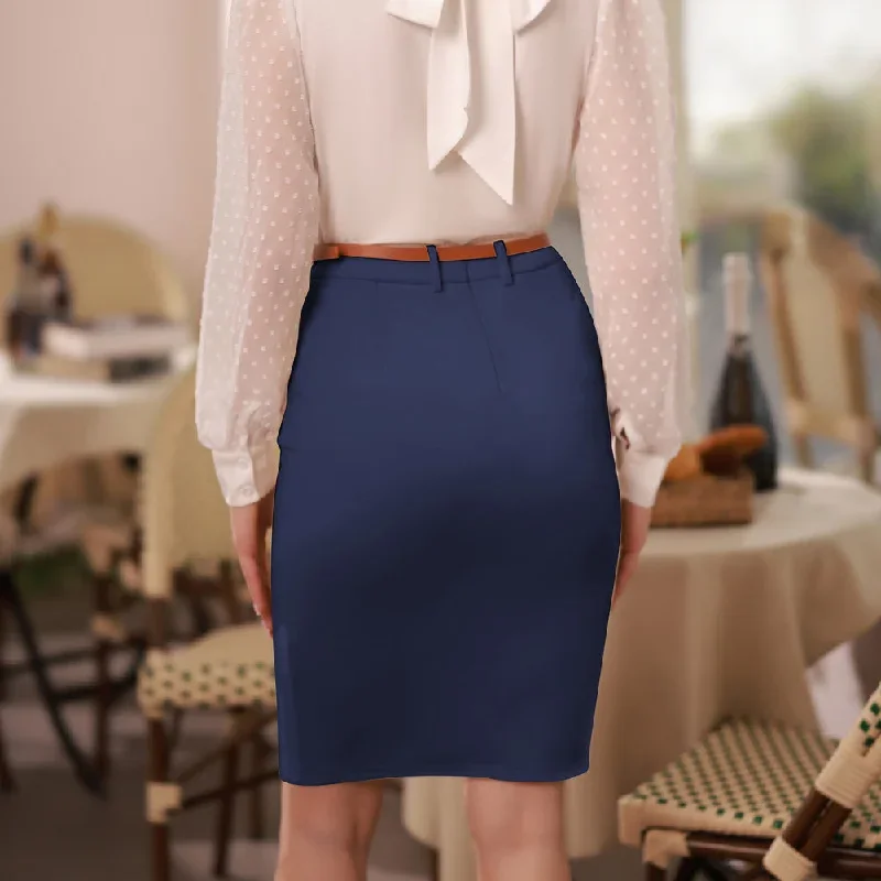 women-vintage-high-waist-front-slit-knee-length-ruched-pencil-skirt-with-belt