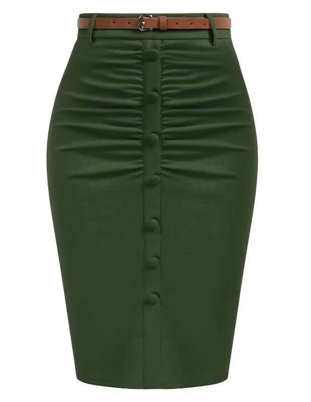 women-vintage-high-waist-front-slit-knee-length-ruched-pencil-skirt-with-belt