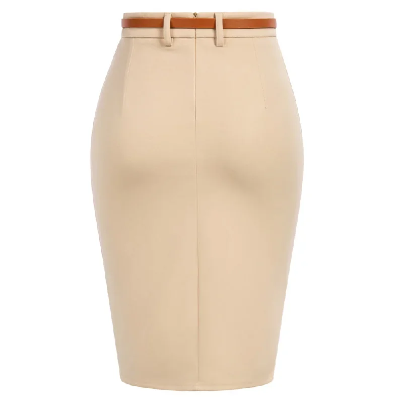 women-vintage-high-waist-front-slit-knee-length-ruched-pencil-skirt-with-belt