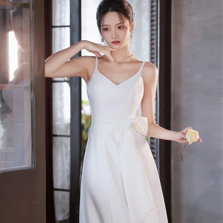 Women's backless French satin suspender dress