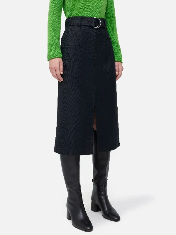 Wool Belted Utility Skirt | Navy