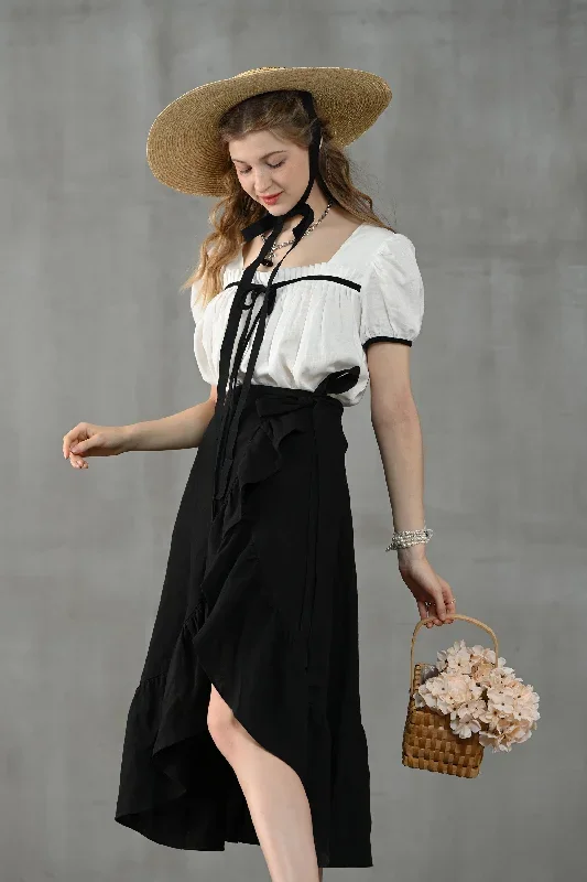 wrap-linen-skirt-in-black-ruffled-linen-skirt-front-slit-linen-skirt-flared-linen-skirt-a-line-skirt-linennaive