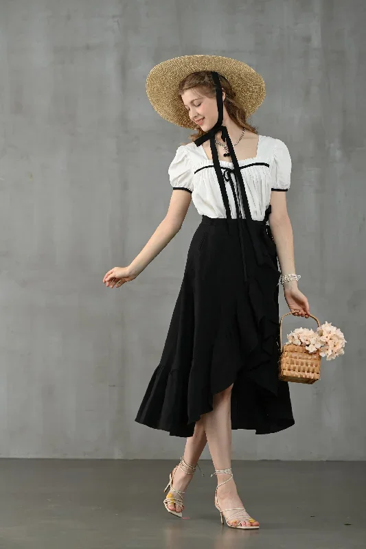 wrap-linen-skirt-in-black-ruffled-linen-skirt-front-slit-linen-skirt-flared-linen-skirt-a-line-skirt-linennaive