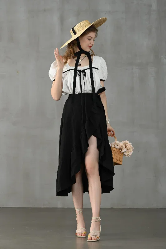 wrap-linen-skirt-in-black-ruffled-linen-skirt-front-slit-linen-skirt-flared-linen-skirt-a-line-skirt-linennaive