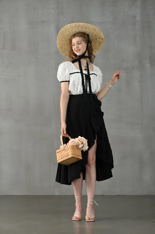 wrap-linen-skirt-in-black-ruffled-linen-skirt-front-slit-linen-skirt-flared-linen-skirt-a-line-skirt-linennaive