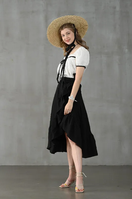 wrap-linen-skirt-in-black-ruffled-linen-skirt-front-slit-linen-skirt-flared-linen-skirt-a-line-skirt-linennaive