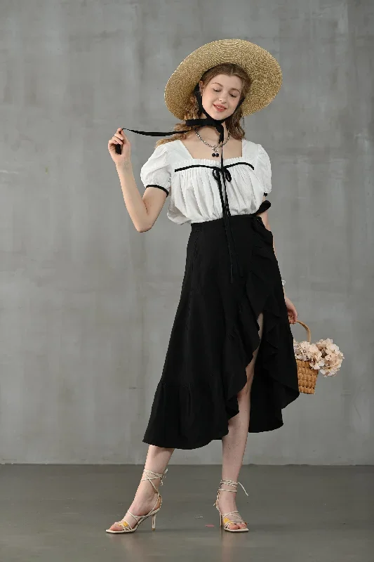 wrap-linen-skirt-in-black-ruffled-linen-skirt-front-slit-linen-skirt-flared-linen-skirt-a-line-skirt-linennaive